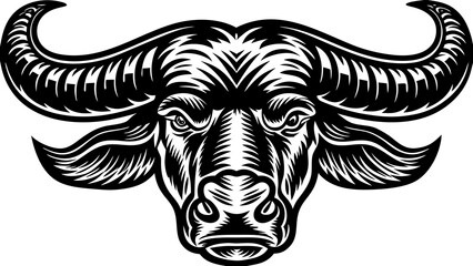 Obraz premium African Cape Buffalo Head Mascot Woodcut Vector Illustration