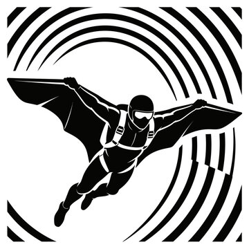 Man in Suit Flying with Wingsuit, Dynamic Motion Illustration