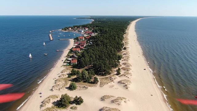 Aerial View of Hel Peninsula Sandbar on the Baltic Sea in Northern Poland