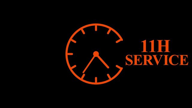  11 hours service clock icon. Online customer care, real-time customer assistance to ensure complete customer satisfaction. 11 Hours Service Logo with Minimal Clock ...