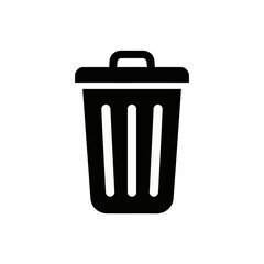 Simple Black Trash Can Icon on White Background Illustration