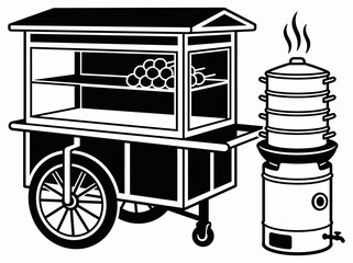 Cart Vendor Selling Street Food from a Hot Display Cart Illustration