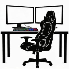 Modern office chair with desk and computer equipment in a workplace setting vector illustration