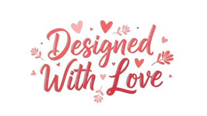 Handwritten Designed With Love calligraphy text hearts vector illustration flat design
