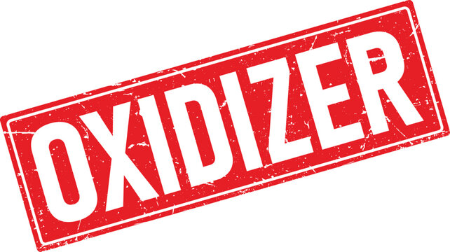 Oxidizer Text in Red Distressed Rectangular Rubber Stamp on White Background