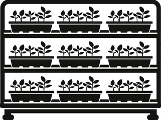 Sprouting Plants on Shelves in a Greenhouse Environment Illustration