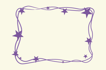 Decorative Purple Border Frame with Matching Stars and Wavy Lines
