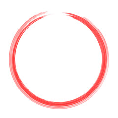 Artistic red circle, hand-drawn with a unique brushstroke texture, symbolizing unity, completeness, and minimalist aesthetic; a versatile graphic design element