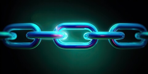 Obraz premium Close-up of glowing blue chain links against a dark teal background, emphasizing connection