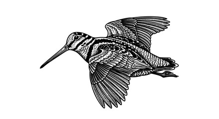 Obraz premium Detailed illustration of a woodcock bird in flight.