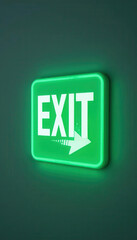 Marketing automation rentention concepts. Green neon exit sign glowing bright for business marketing automation retention strategy wall showing direction out symbolizing escape route or emergency