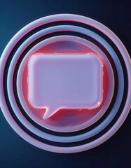 Marketing automation rentention concepts. Speech bubble neon sign using marketing automation for better retention and customer connection glowing pink on dark blue circular background texture