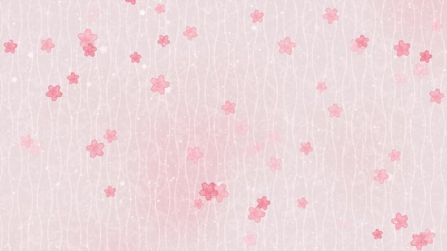 小さい桜の花のイラスト　アニメーション　和風の模様の背景【和紙風】【ループ】