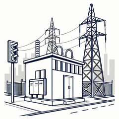 Electric Power Substation in Clean City - Vector Illustration © mim