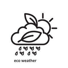 Fototapeta premium Eco friendly weather icon with sun cloud leaves and rain for sustainable design.