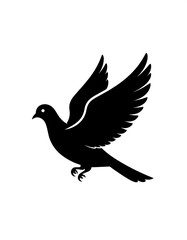 Obraz premium A stark black silhouette of a bird in mid-flight, wings spread wide against a clean white background