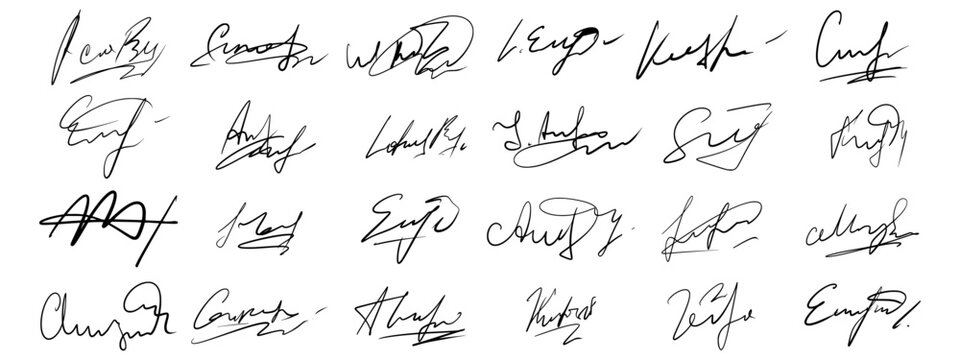 Fake handwritten signatures set. Fictitious autographs.