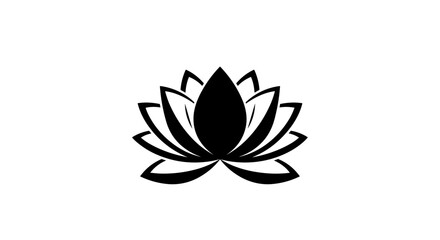 Elegant Black Lotus Flower Silhouette Icon.