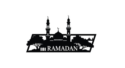 Ramadan Illustration with Mosque Silhouette and Trees