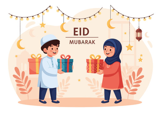 Children Exchanging Gifts During Eid Celebration