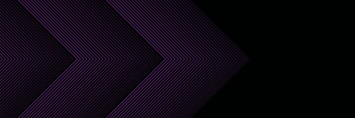 Fototapeta premium Purple abstract wide banner with arrows. Dark violet futuristic technology geometric background. simple media, design, cover. eps10