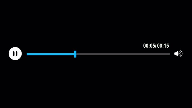Audio music timeline bar animation on transparent background, Video music multimedia player with alpha channel, Thirty second videotimeline progress bar