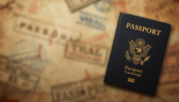 Russian passport with US dollar banknotes and foreign currency for travel and finance