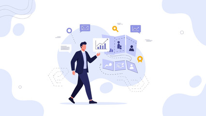 Businessman Analyzing Data and Planning Strategy with Digital Interface