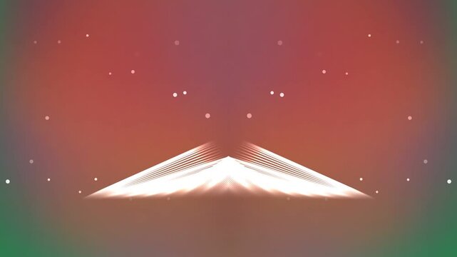 Abstract depiction of a glowing white pyramid against a vibrant red and green gradient background with scattered white dots.