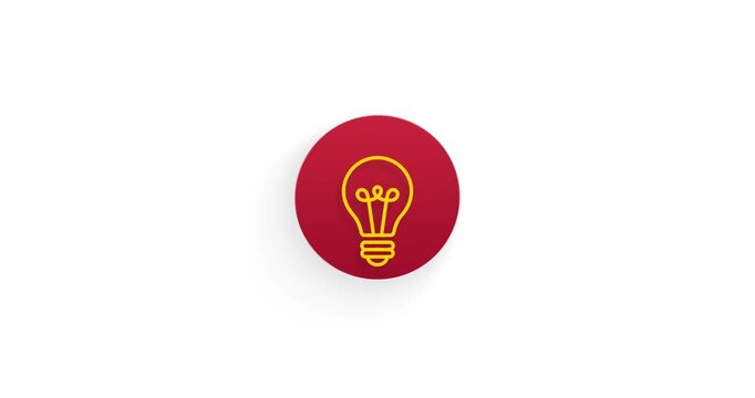 Blinking light bulb icon animation on a red background symbolizing idea, creativity, innovation, inspiration, and brainstorming concept