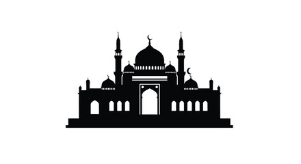 Mosque Silhouette with Domes and Minarets against White Background © Mst