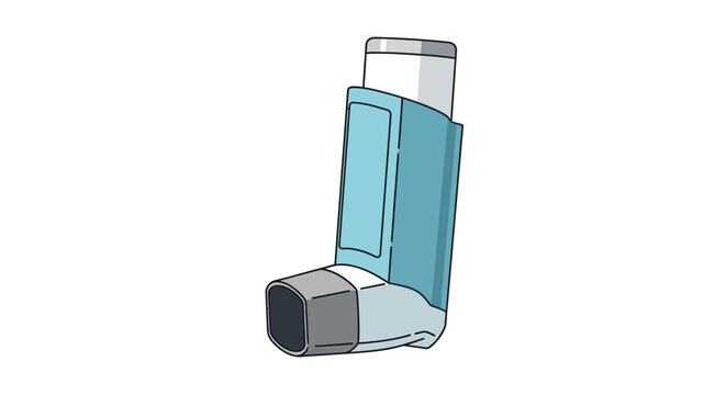 Illustration of an asthma inhaler on a white background from a slightly angled viewpoint
