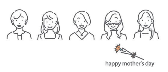 Smiling young mothers Mother's Day Simple and stylish line drawing illustration