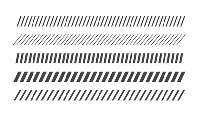 Set of slashes. Diagonal  lines pattern. Black thin and bold stripes. Divider lines background. Vector