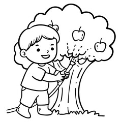 girl watered the apple tree.