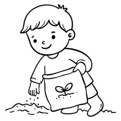 Boy Planting Seed Bag