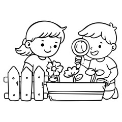 Kids Observing Flowers