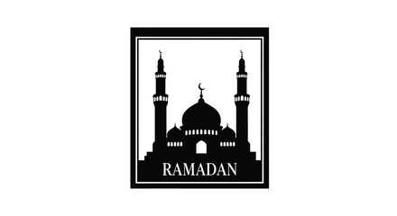 Ramadan mosque silhouette with minarets and dome on white background © Md