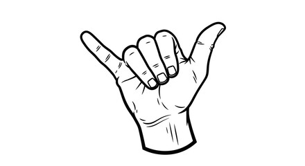 Obraz premium Hand Gesture Shaka Sign Illustration Black and White 1.