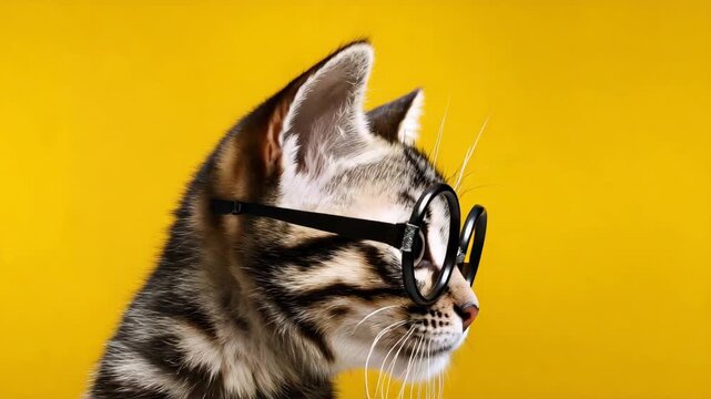Smart Cat Kitten Wearing Glasses Stock Video Footage