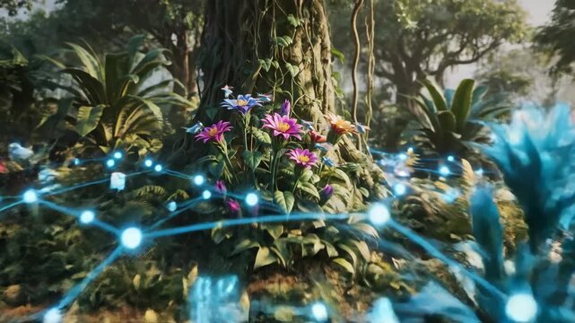 A virtual ecosystem evolving under AI camera guidance