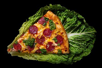 fresh green salad with pizza slice