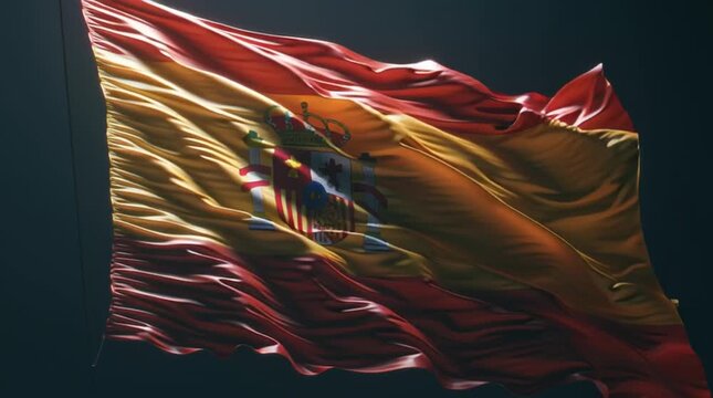Elegant display of a waving Spanish flag against a dark background.