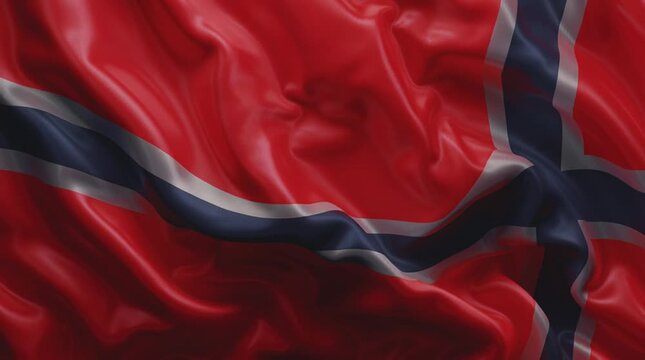 Elegant flowing fabric of the Norwegian flag featuring red, white, and blue colors.