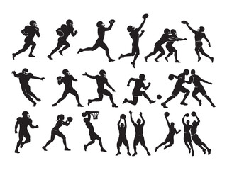 American Football Player Silhouettes
Football Action Silhouette Set
Rugby and Football Players Silhouettes