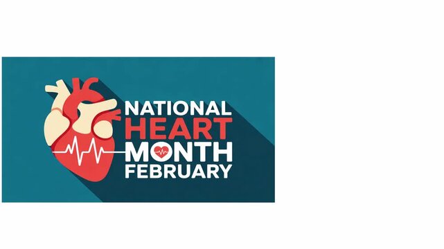 Animated heart video promotes National Heart Month. Suitable for health campaigns, social media posts, and medical websites