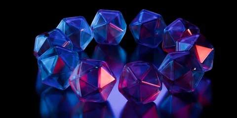 Cyber glowing crystals made of dispersion glass and liquid acrylic green violet blue glow on black backdrop cinematic tech background design cover art music visuals 3d rendering © IM_VISUALS