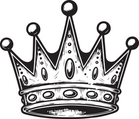 Vector illustration black and white hand drawn sketch of a royal crown with ornate detailing, Royal crown Hand drawn style silhouette set isolated on transparent background