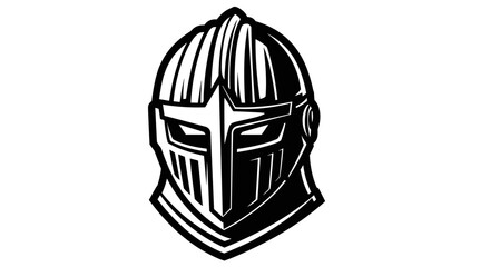 Medieval Knight Helmet Emblem Black and White.