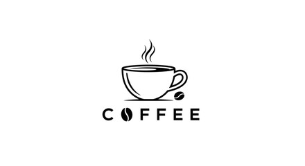 Minimalist Coffee Cup Logo with Steam and Beans.